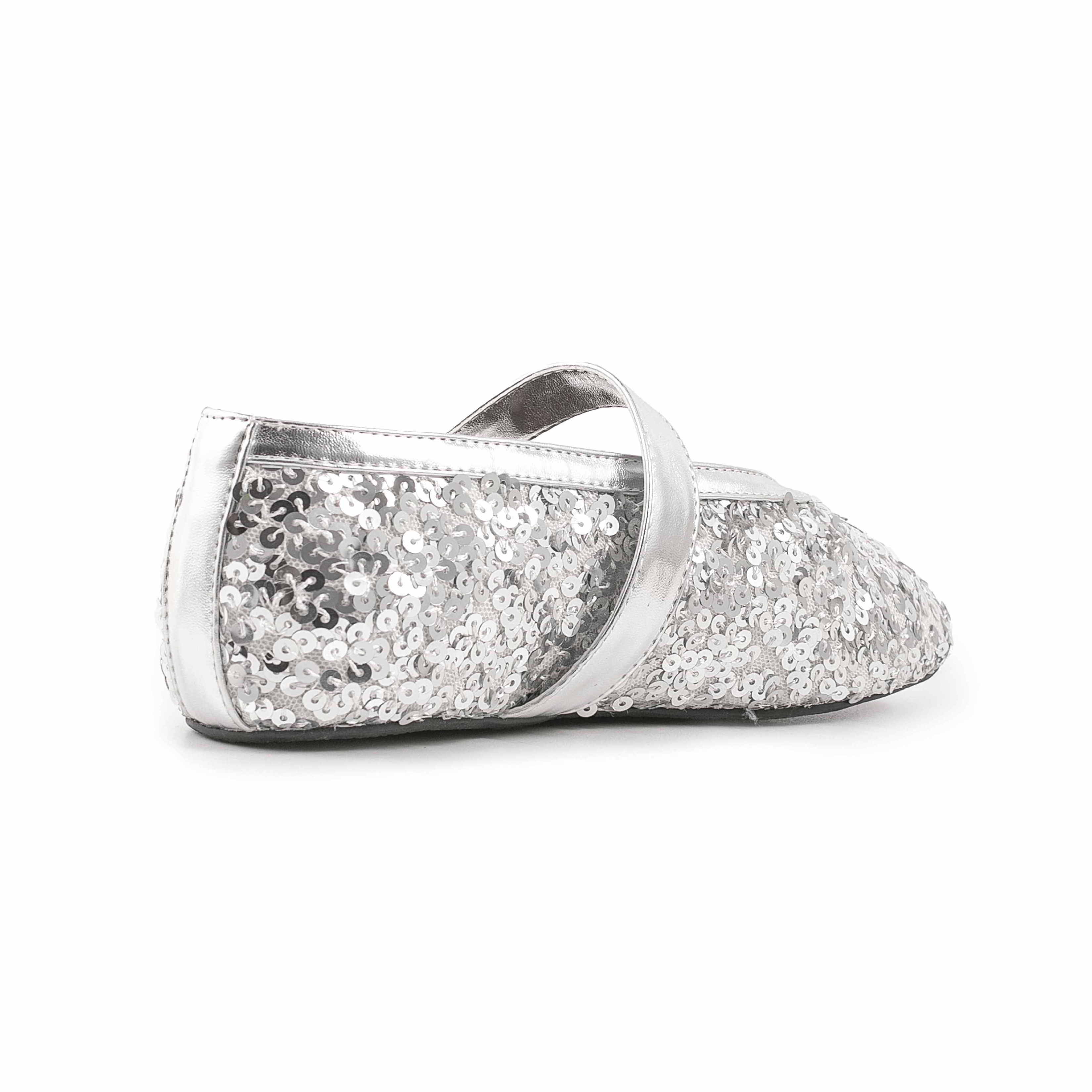 Showy Silver Sequin Buckle Strap Girls Doll Shoes Round Toe Soft Big Size 2024 Women Flat Mary Jane Shoes For Spring Summer