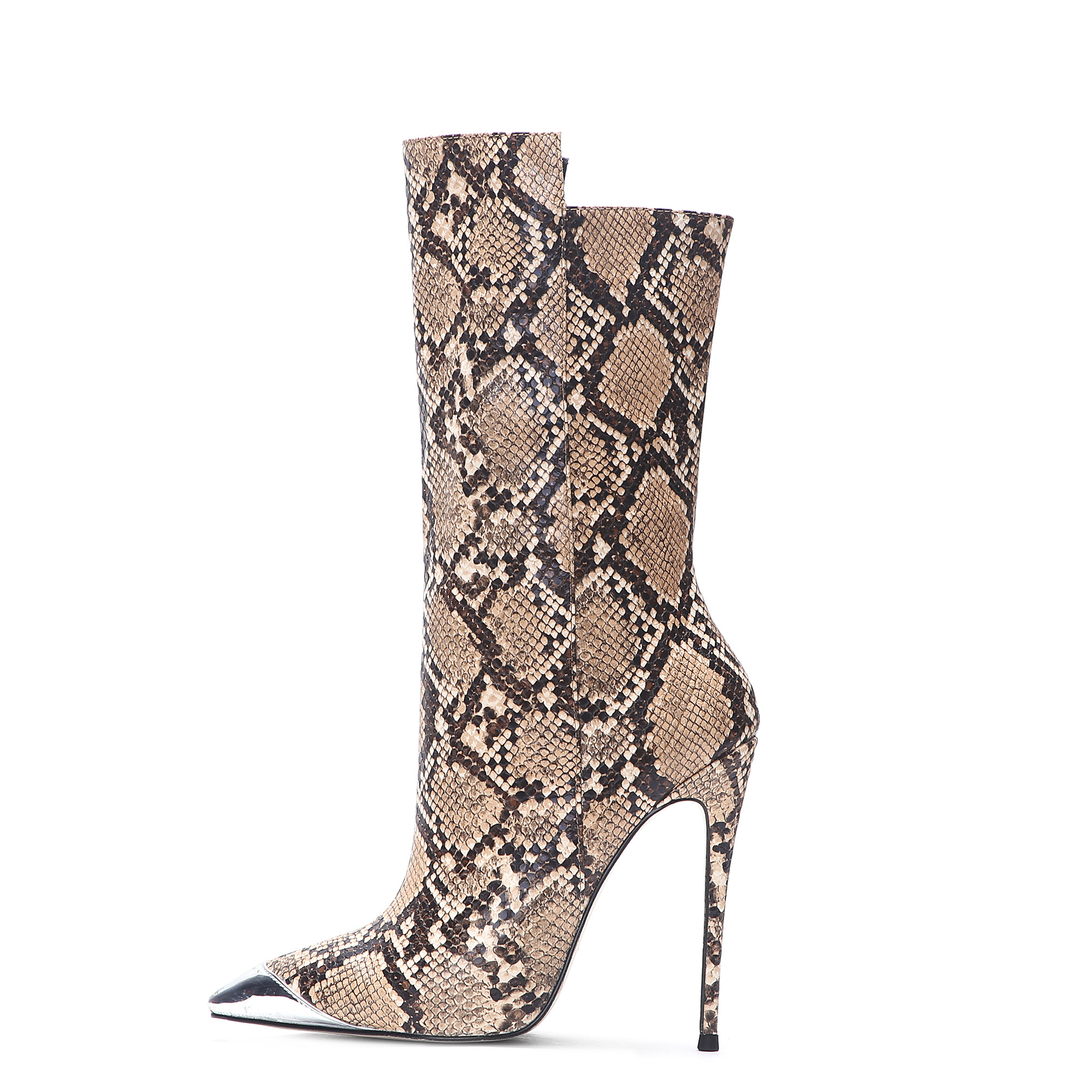 Sexy Ladies High Heels Wide Calf Boots Pointed Toe Colorful Snake Skin Women Boots For Winter