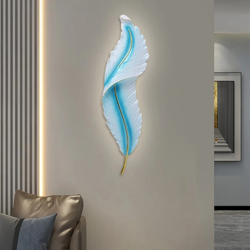 Modern luxury feather decorative painting LED lamp living room backdrop wall hanging art wall light