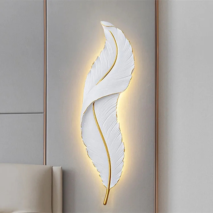 Modern luxury feather decorative painting LED lamp living room backdrop wall hanging art wall light