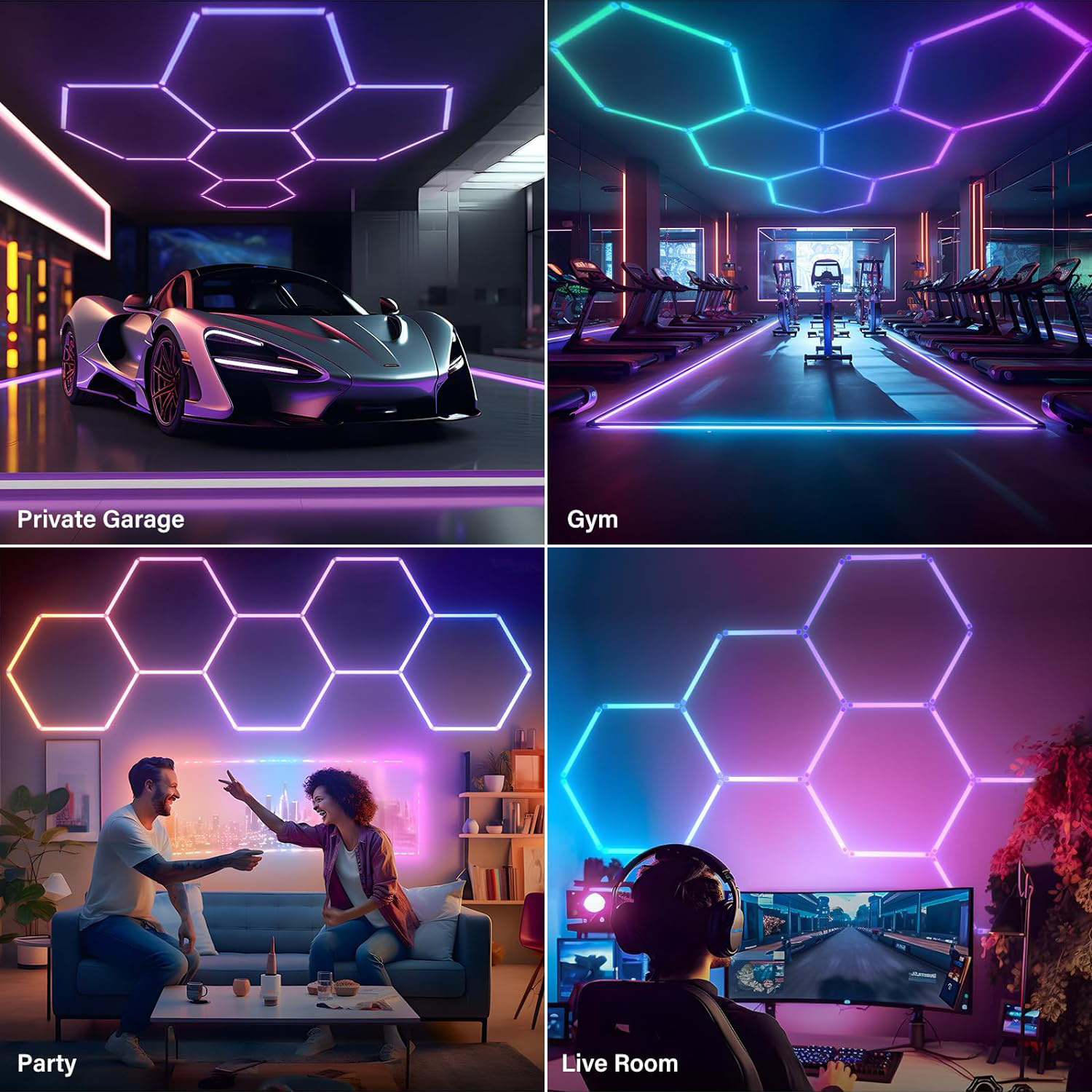 Led RGB hexagonal grid honeycomb lights for gym stadium cafe dance room party garage office corridor Supermarket Barbershop