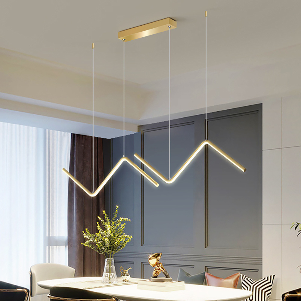 Home Design Aluminum Led Linear Ceiling Pendant in Gold Black Hanging Lights For Bar Restaurant Dining Room Chandelier