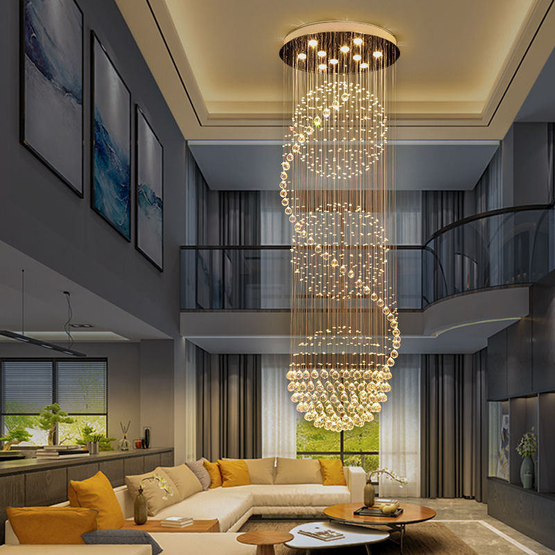 High quality Big Nordic Modern High Ceiling Hotel Pendant Light Lobby Hanging Large Stair Cristal Led Luxury Crystal Chandelier