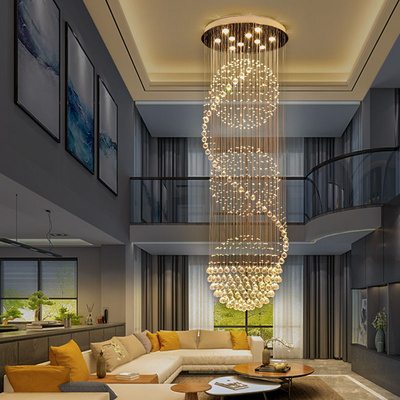 High quality Big Nordic Modern High Ceiling Hotel Pendant Light Lobby Hanging Large Stair Cristal Led Luxury Crystal Chandelier