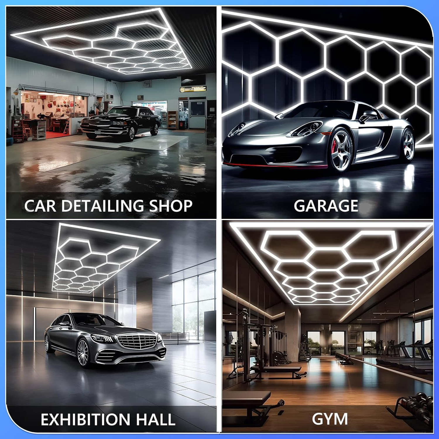 Hexagonal honeycomb automotive led working lights 220v linkable car showroom beauty station care workshop lamp detailing lights