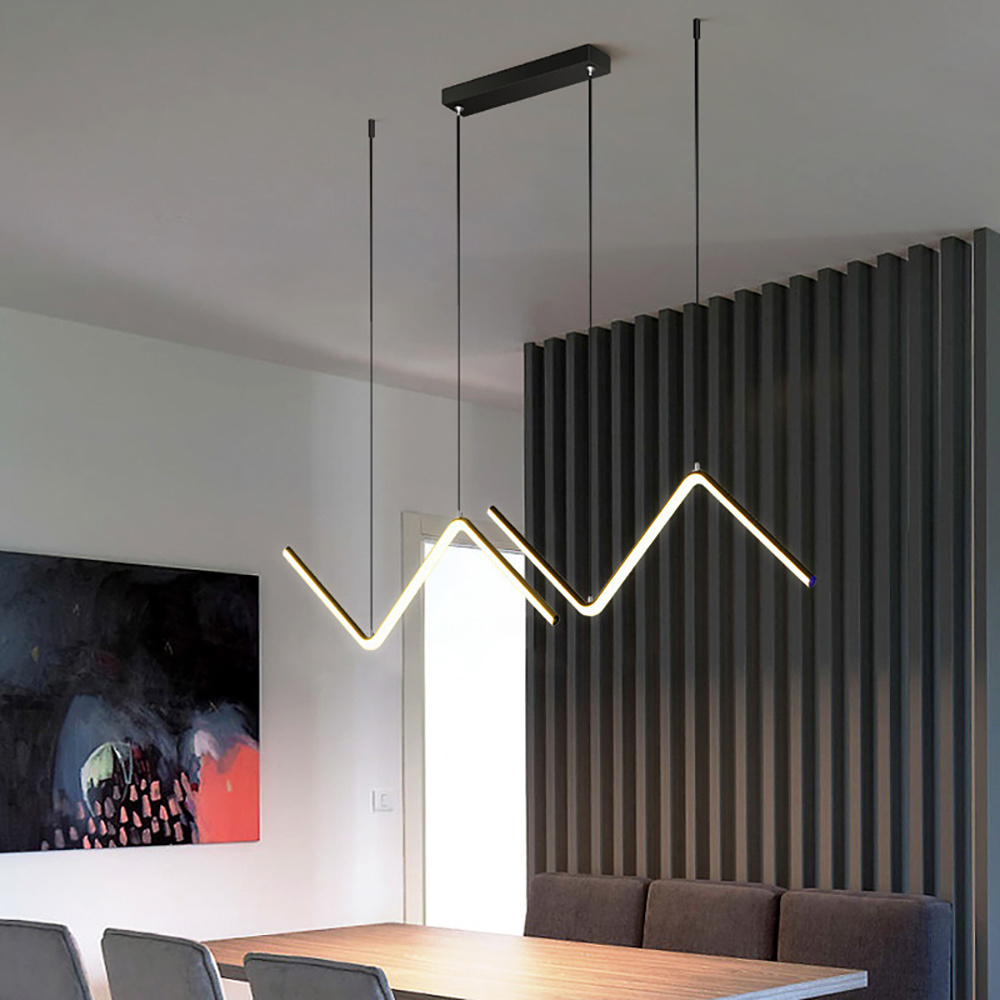 Home Design Aluminum Led Linear Ceiling Pendant in Gold Black Hanging Lights For Bar Restaurant Dining Room Chandelier