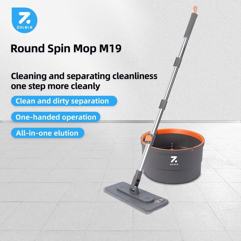 BOMIDI M19 Self Wash Round Spinning Mop Spinner Flat 360 Rotating Cleaner With Turbo Flushing Bucket 2 Mop Cloth Mops for home