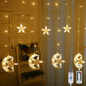 LED Star Moon Curtain Decorative Lights, Window Curtain Fairy String Lights, Remote Control & USB PlugLighting