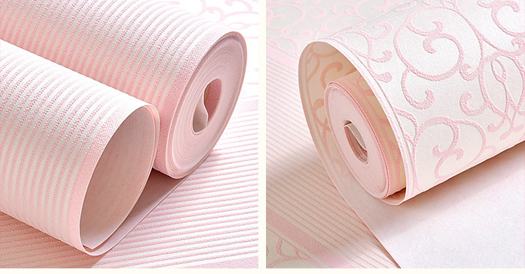 Modern European Floral Wallpaper European Self-adhesive Embossed  3d Non-woven Pink Stripe Peel And Stick Wallpaper