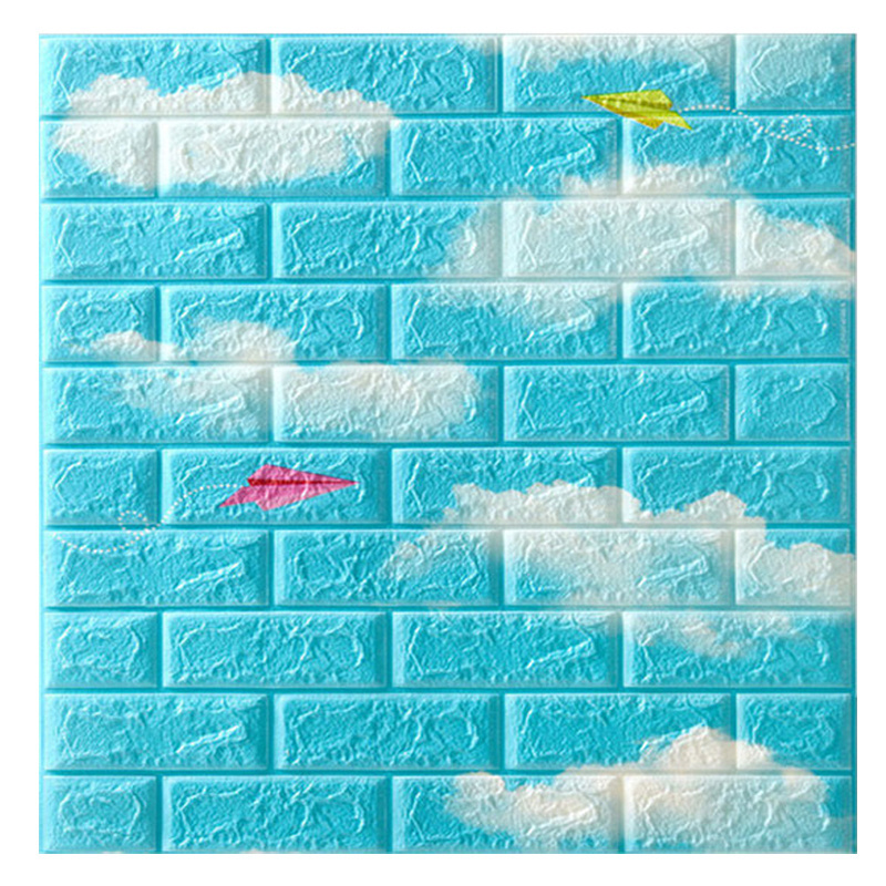 Wholesale Price Sky Blue Peel And Stick Wallpaper 3d Pe Foam Self Adhesive ECO-Friendly Wall Stickers For Kids Room