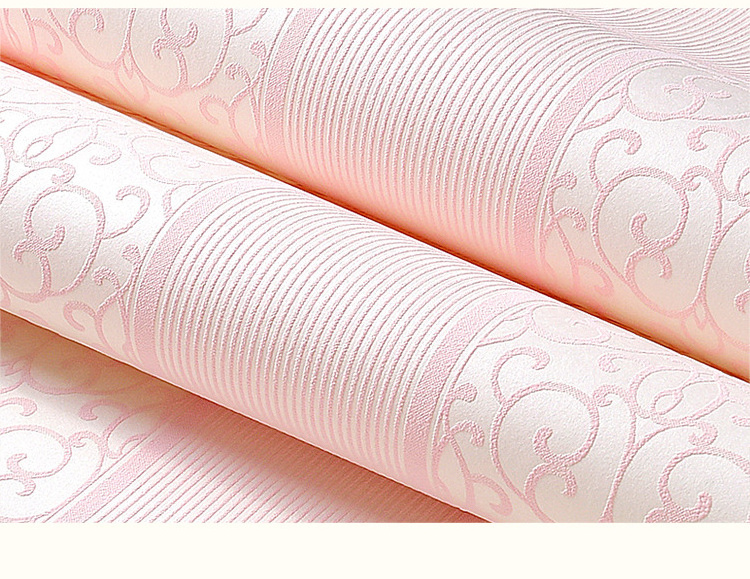 Modern European Floral Wallpaper European Self-adhesive Embossed  3d Non-woven Pink Stripe Peel And Stick Wallpaper