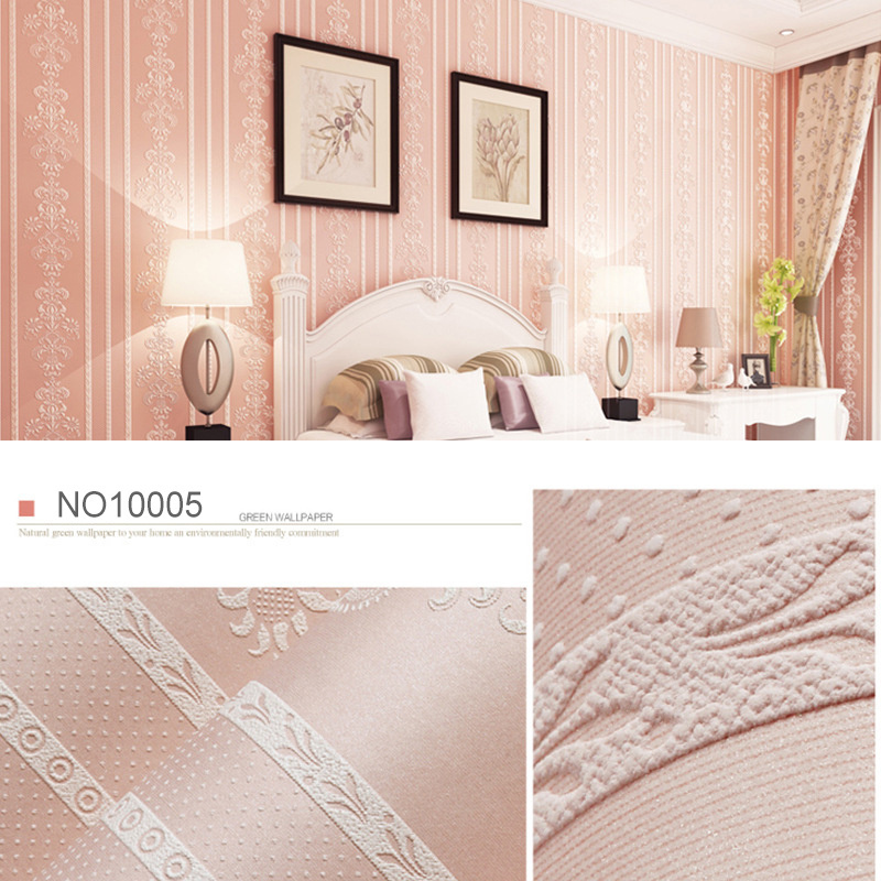 Modern European Floral Wallpaper European Self-adhesive Embossed  3d Non-woven Pink Stripe Peel And Stick Wallpaper