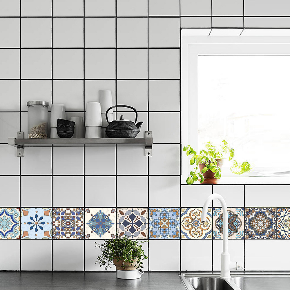 Factory Direct Wholesale PVC Colorful Talavera Mexican Tile lPeel and Stick Backsplash Tile Stickers Stick on Wall Tiles