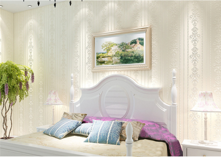 Wall Papers Decor Wallpaper Wall Bedroom Self-adhesive Embossedbedroom 3d Vertical Stripe Non-woven Wallpaper