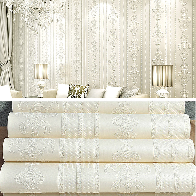 Wall Papers Decor Wallpaper Wall Bedroom Self-adhesive Embossedbedroom 3d Vertical Stripe Non-woven Wallpaper