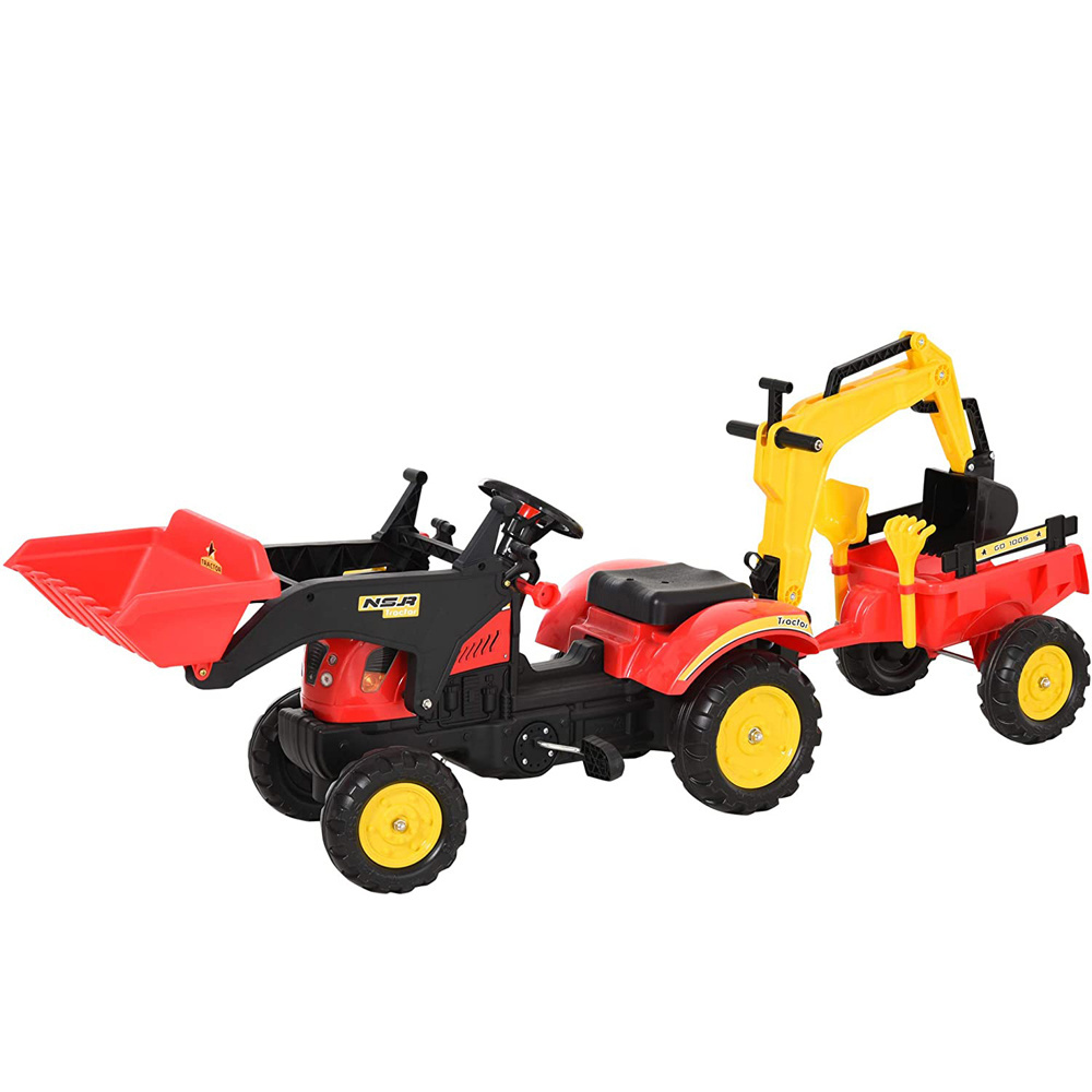 Kids Children Pedal Tractor Ride On Toy Car Excavator Tractor With Bucket Removable Digger