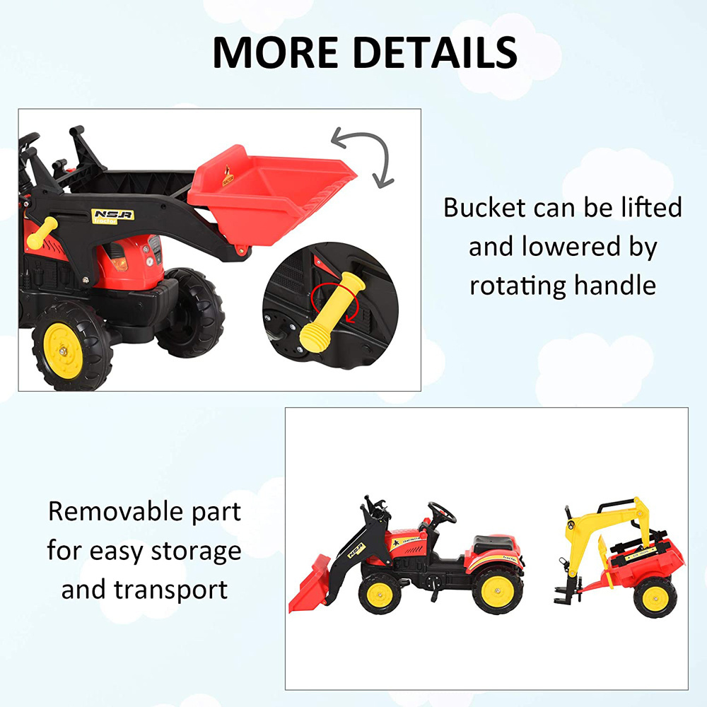 Kids Children Pedal Tractor Ride On Toy Car Excavator Tractor With Bucket Removable Digger