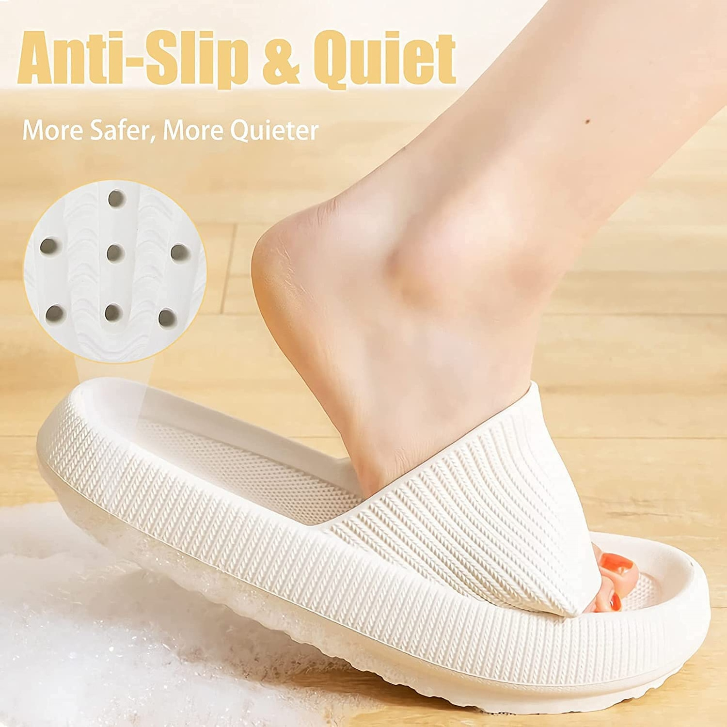 Cloud Slippers Massage Shower Super Soft Thick Soled Cloud House Slides Sandals Non-Slip Quick Drain Hole Slippers