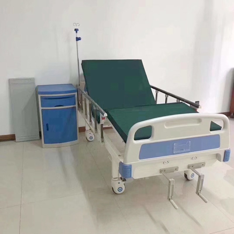 Hospital Single Crank Bed on Wheels and IV pole stand hospital beds