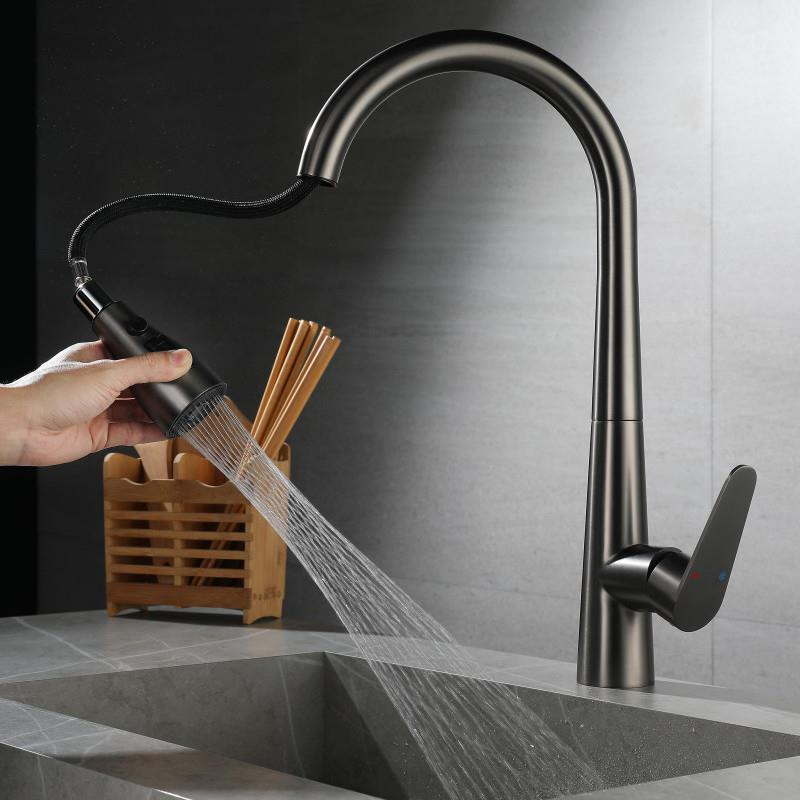 Internet celebrity small waist three function pull type tap kitchen cold and hot water sink faucet household wholesale