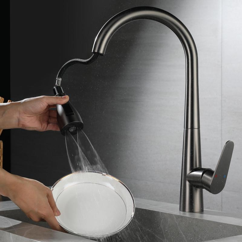 Internet celebrity small waist three function pull type tap kitchen cold and hot water sink faucet household wholesale