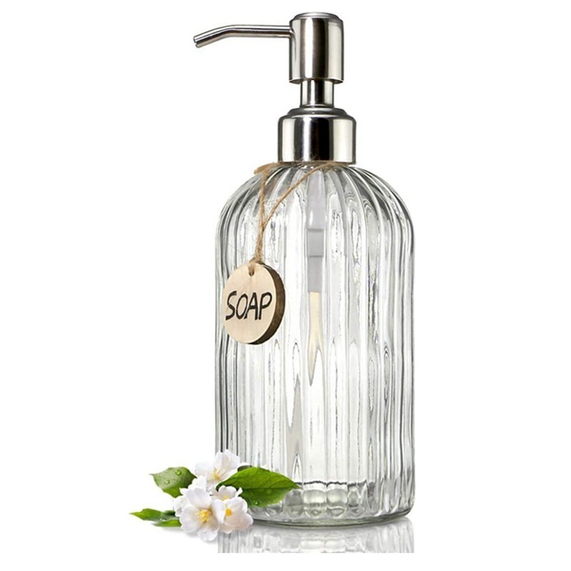 Clear Glass Soap Dispenser with Rust Proof Stainless Steel Pump, Refillable Liquid Hand Soap Dispenser for Bathroom