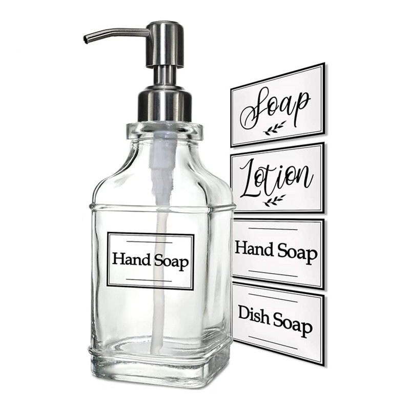 Clear Glass Soap Dispenser with Rust Proof Stainless Steel Pump, Refillable Liquid Hand Soap Dispenser for Bathroom