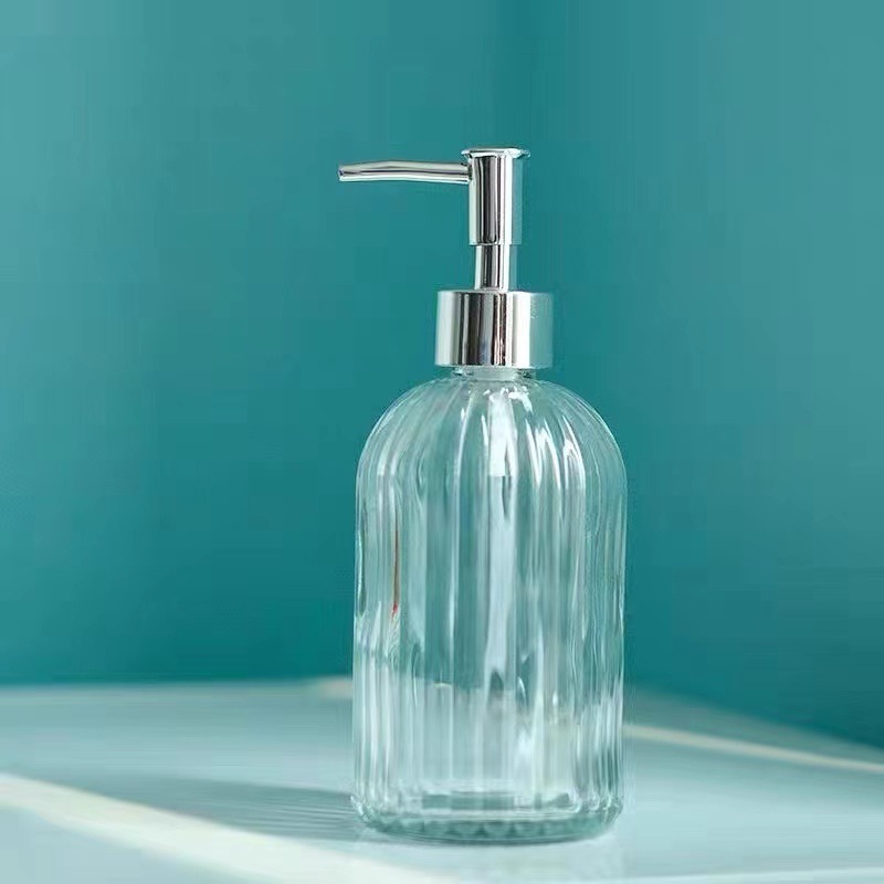 Clear Glass Soap Dispenser with Rust Proof Stainless Steel Pump, Refillable Liquid Hand Soap Dispenser for Bathroom