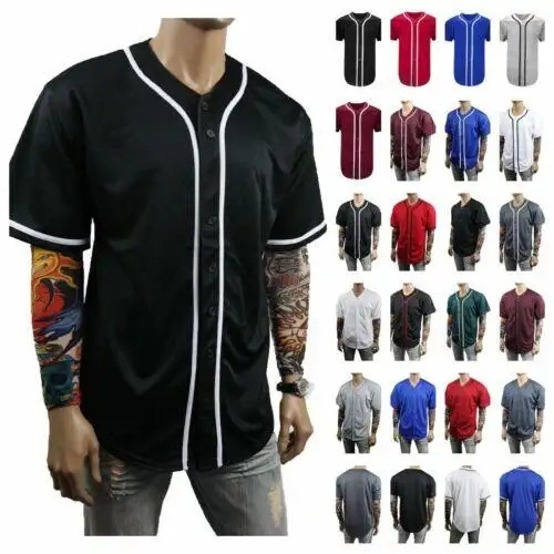 Mens Button Down Baseball Jersey Casual Streetwear Tee Shirt Homme Short Sleeve Team Uniform Baseball T Shirt