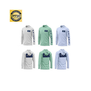 Custom Long Sleeve Fishing Hoodie UPF50+ Performance Shirts Polyester Sun Protection Fishing Clothing Waterproof Sublimation