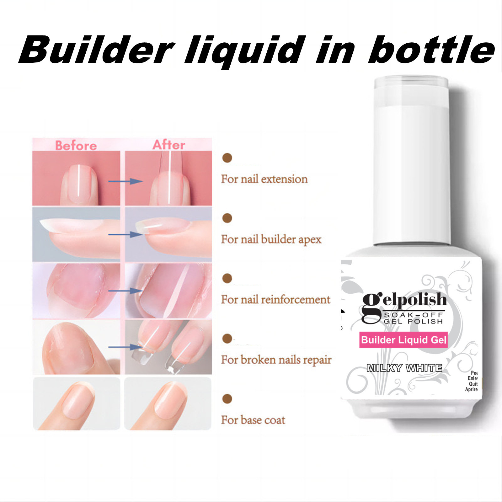 Wholesales Hema Free Clear Nude Color Nails Extension Gel Liquid Build Gel 15ml Nail Builder In Bottle Nail Extension Gel Liquid