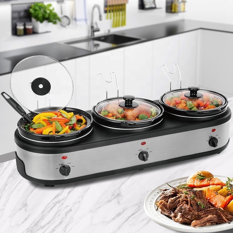 Buffet Warmer Original with LED Display Silver 3 Station Crock Pot Triple Slow Cooker