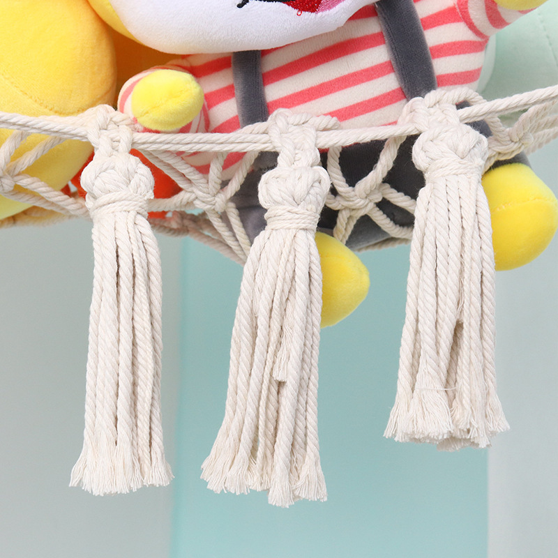 Macrame Toy Hammock - for Stuffed Animals and Plush Toys, Soft Net Storage with Wooden Photo Clips, Soft Corner Hanging Netting