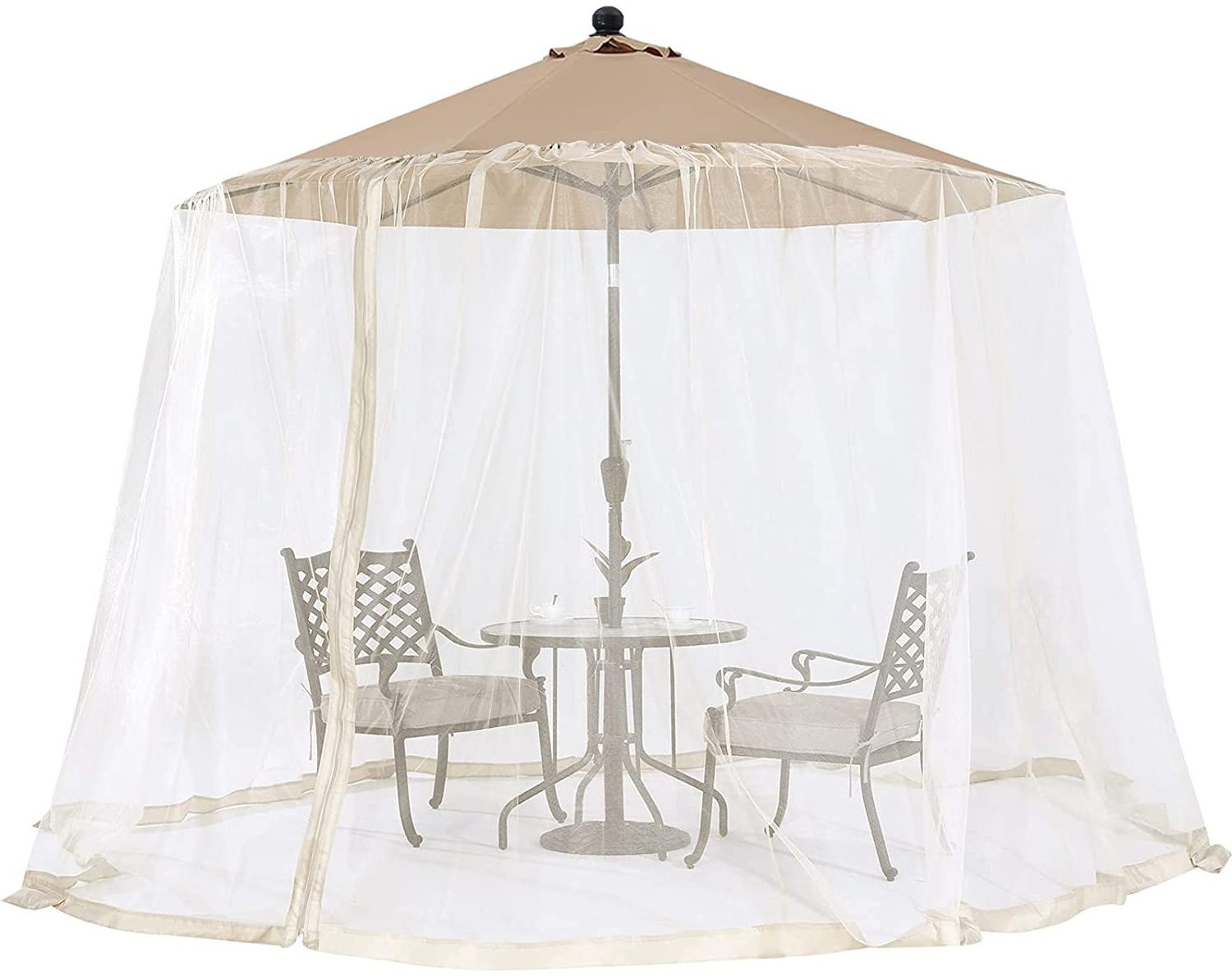 Outdoor 9FT-11FT Patio Table Umbrella Netting Polyester Screen Mesh Universal Canopy Umbrella Net with Zipper Door and Weight