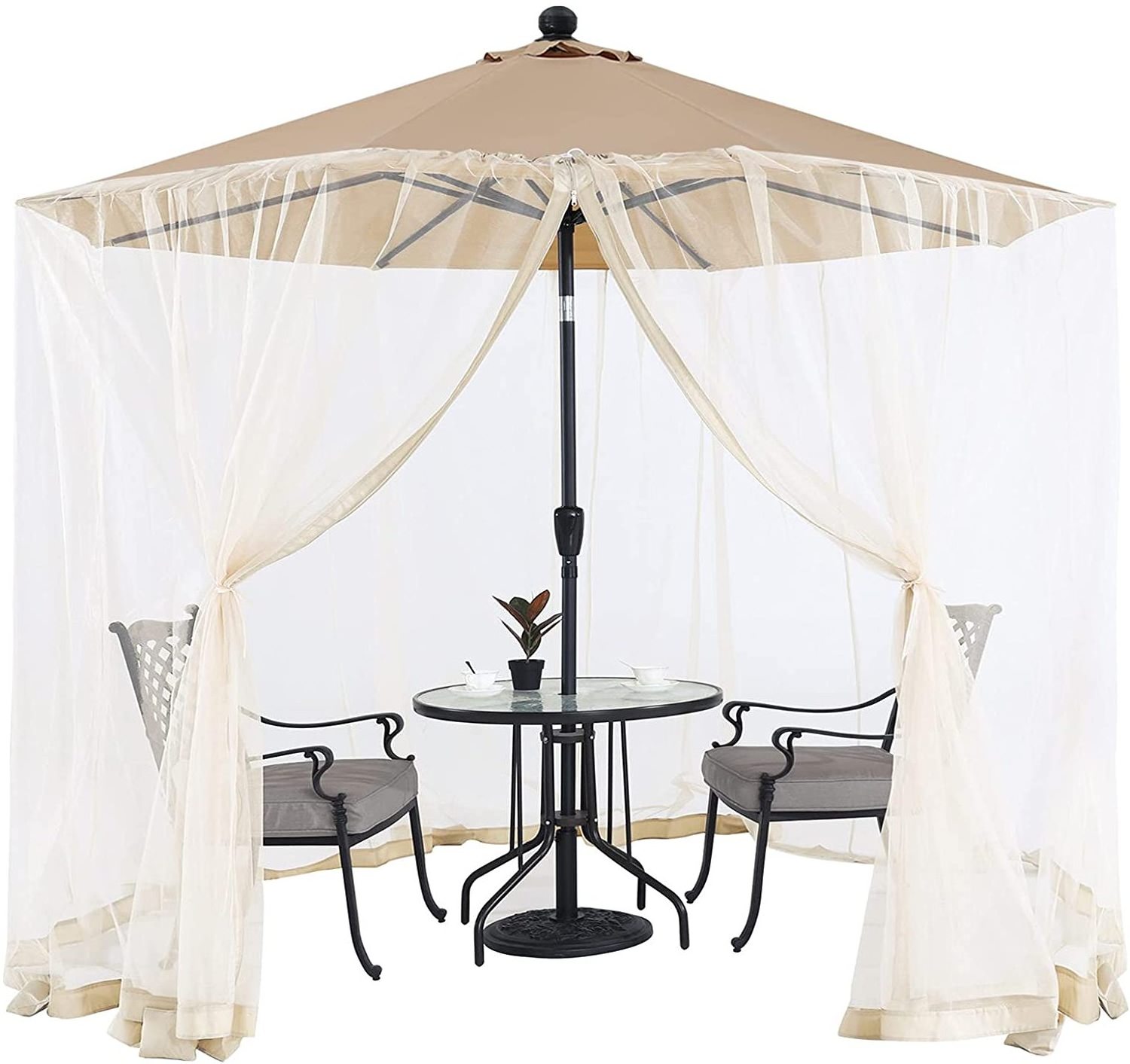 Outdoor 9FT-11FT Patio Table Umbrella Netting Polyester Screen Mesh Universal Canopy Umbrella Net with Zipper Door and Weight