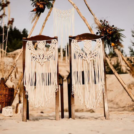 Customize Boho Cotton Handmade Backdrop Decor 2 Pieces Set Macrame Chair Cover Wedding