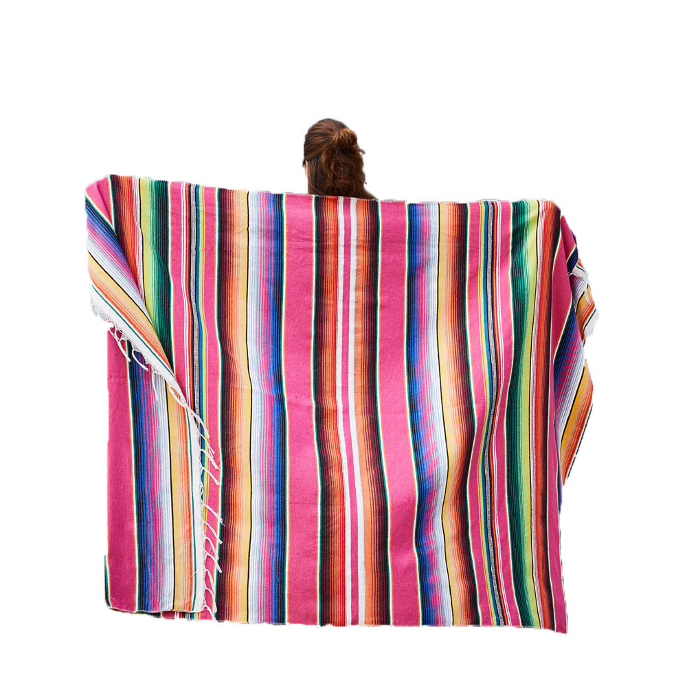 Mexican Serape Blanket with Tassel Bright Colorful Stripe Rainbow Throw Blanket Yoga Beach Blanket Tablecloth Sofa Cover