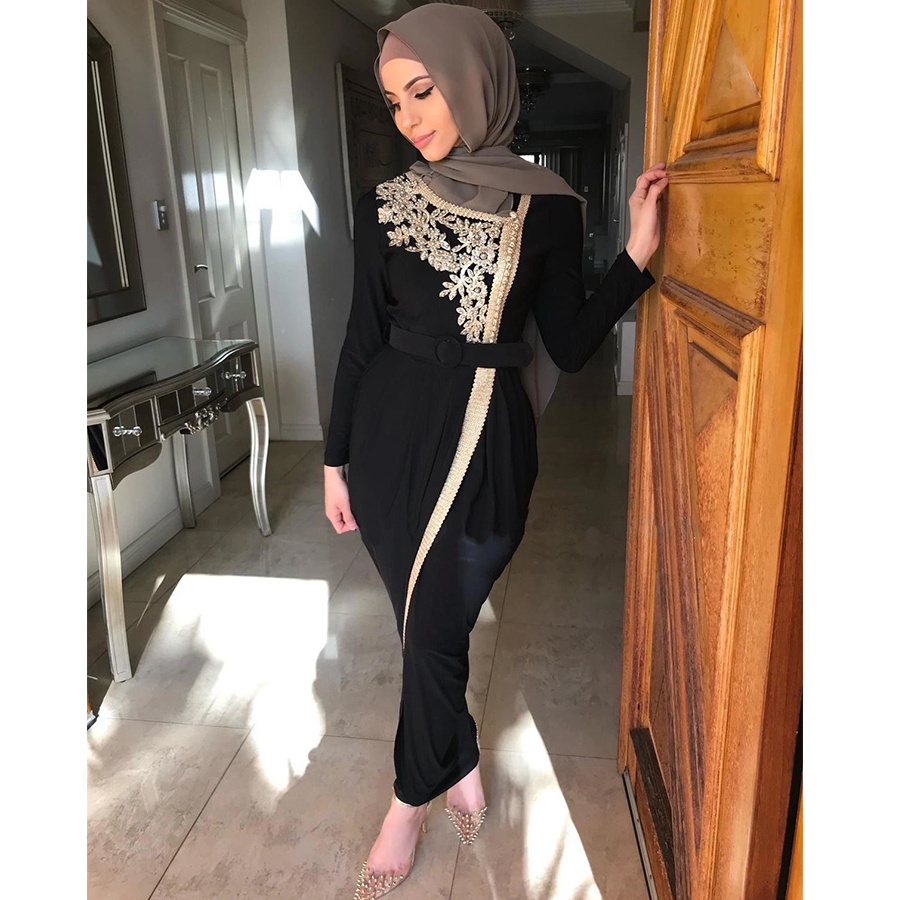 Dubai Kaftan Lace Evening Dresses 2021 Embroidery Appliques Long Formal Dress Full Sleeve Arabic Muslim Party Gowns