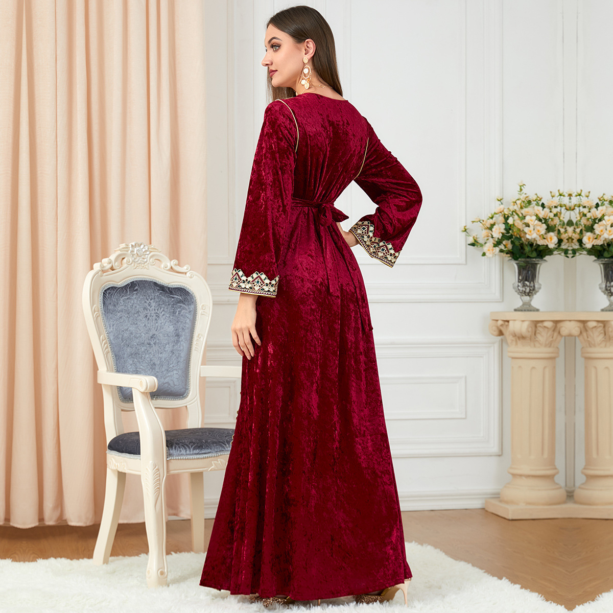 Muslim Robe Autumn Winter Velvet Dress Abayas For Women Dubai 2023 Muslim Women Velvet Abaya Dress