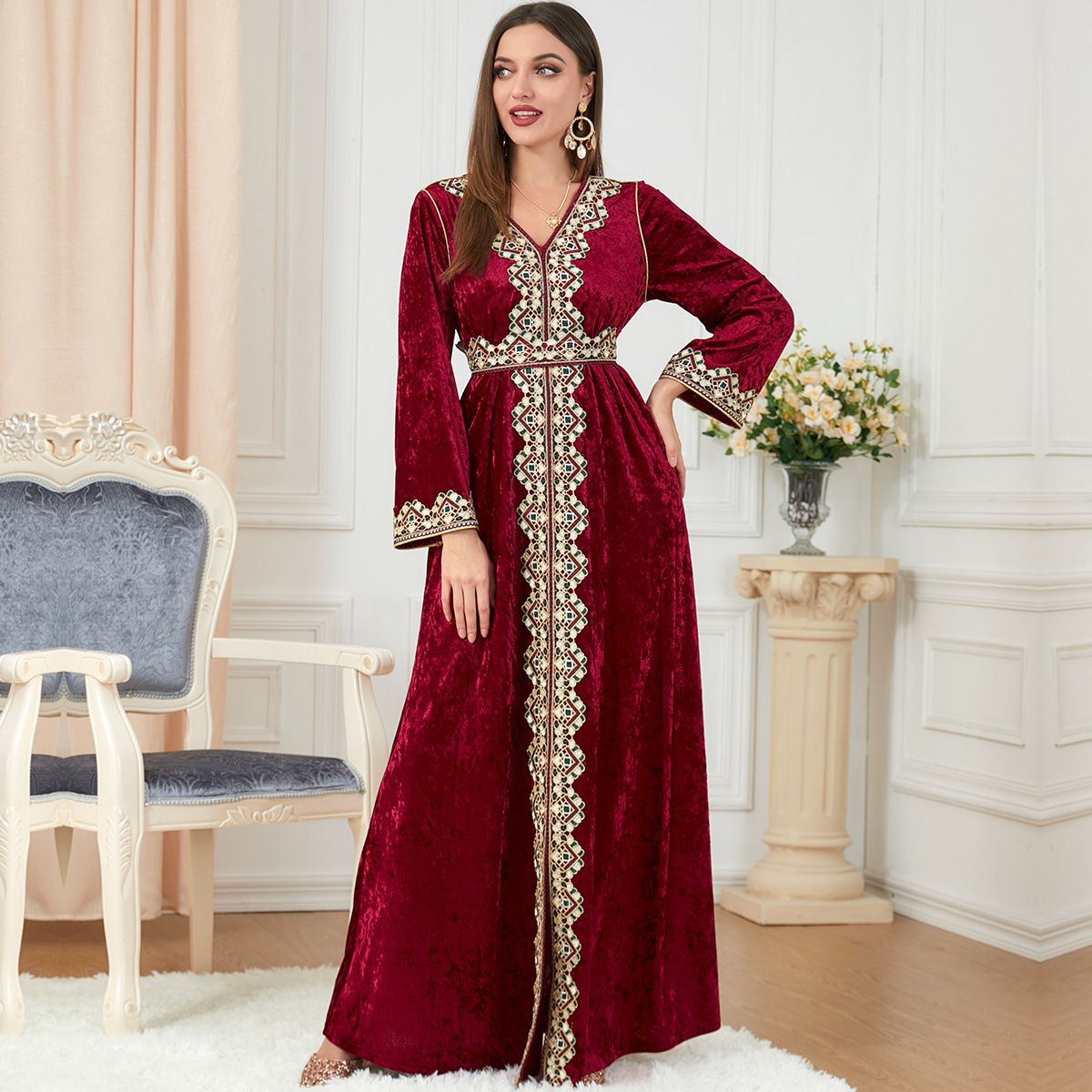 Muslim Robe Autumn Winter Velvet Dress Abayas For Women Dubai 2023 Muslim Women Velvet Abaya Dress