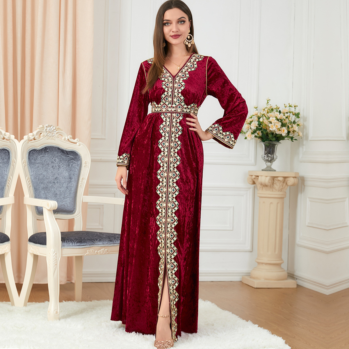 Muslim Robe Autumn Winter Velvet Dress Abayas For Women Dubai 2023 Muslim Women Velvet Abaya Dress