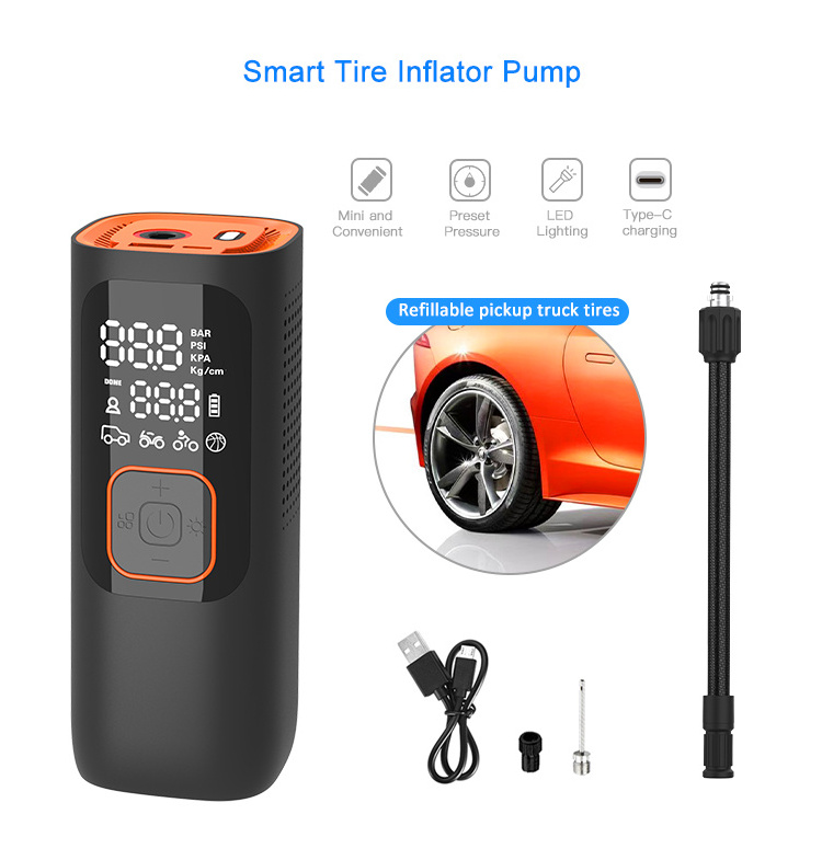 Newo 2024 Mini Wireless Electric Portable Rechargeable Car Air Compressor Pump Aluminum Digital Tire Inflator For Pickup Truck