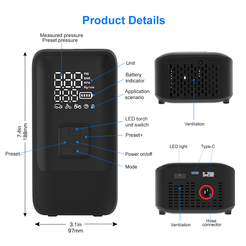 NEWO 100W double cylinder wireless air compressor high pressuret tire inflator portable air pump for car tyre compressors 150PSI