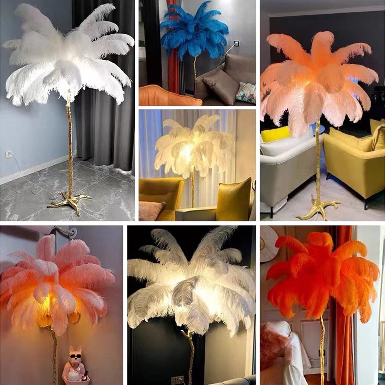 Unique ostrich feather floor lamp nordic ceiling lighting chandelier for living room  corner floor lamp feather tree light