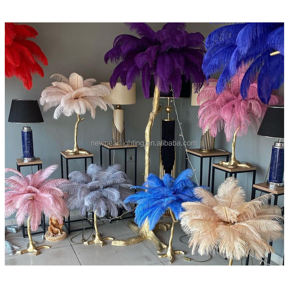 Unique ostrich feather floor lamp nordic ceiling lighting chandelier for living room  corner floor lamp feather tree light