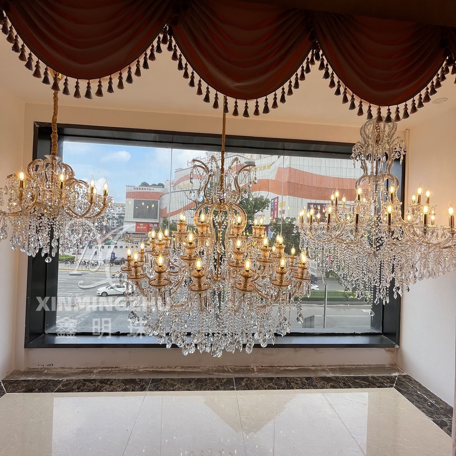 custom large classical luxury Maria Theresa crystal candle chandelier pendant light fixture for living room decorative lighting