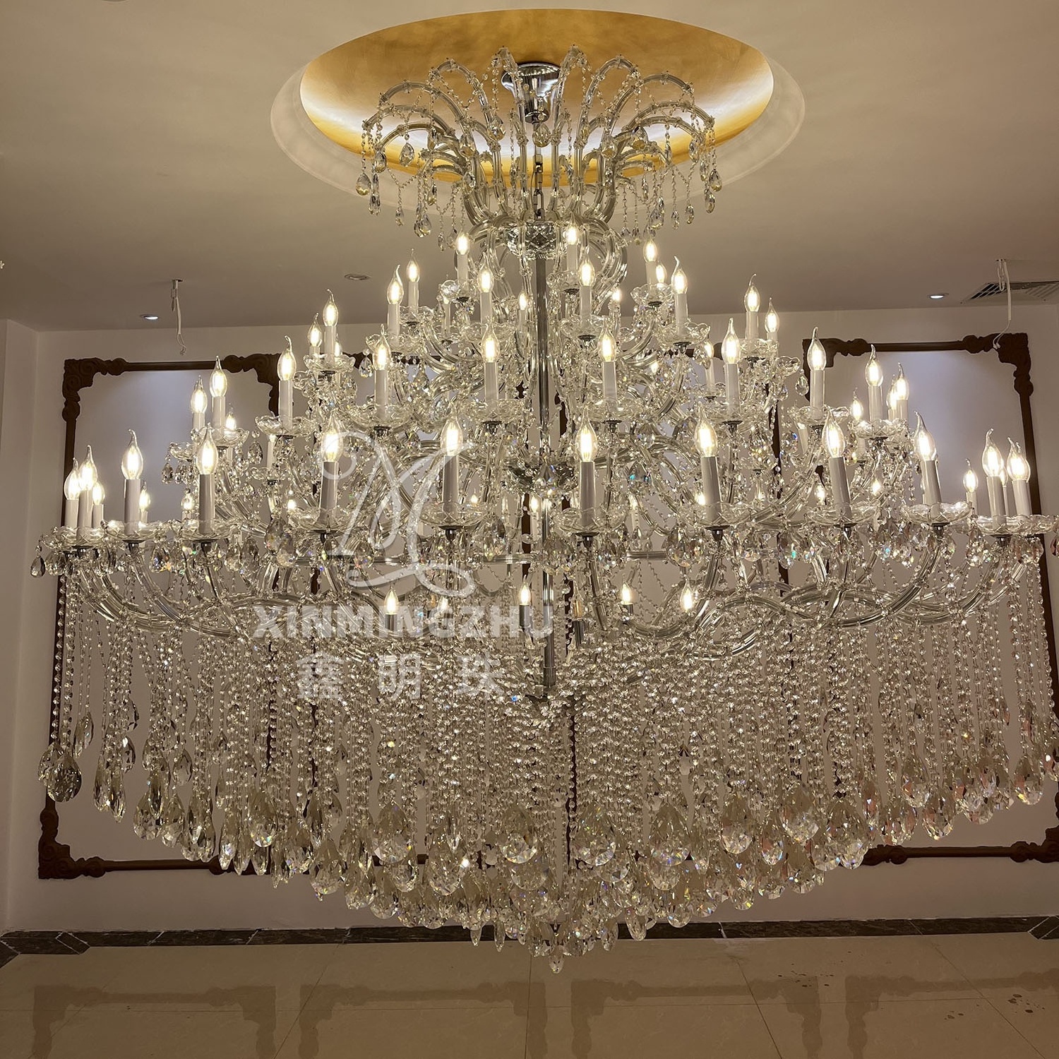 custom large classical luxury Maria Theresa crystal candle chandelier pendant light fixture for living room decorative lighting