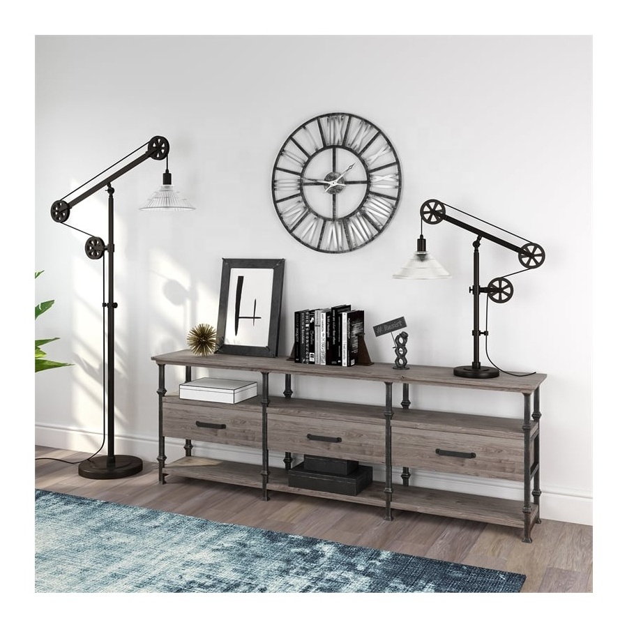 Creative industrial style desk lamp floor lamp black brass iron adjustable Study Swing Arm Pulley system for living room coffee