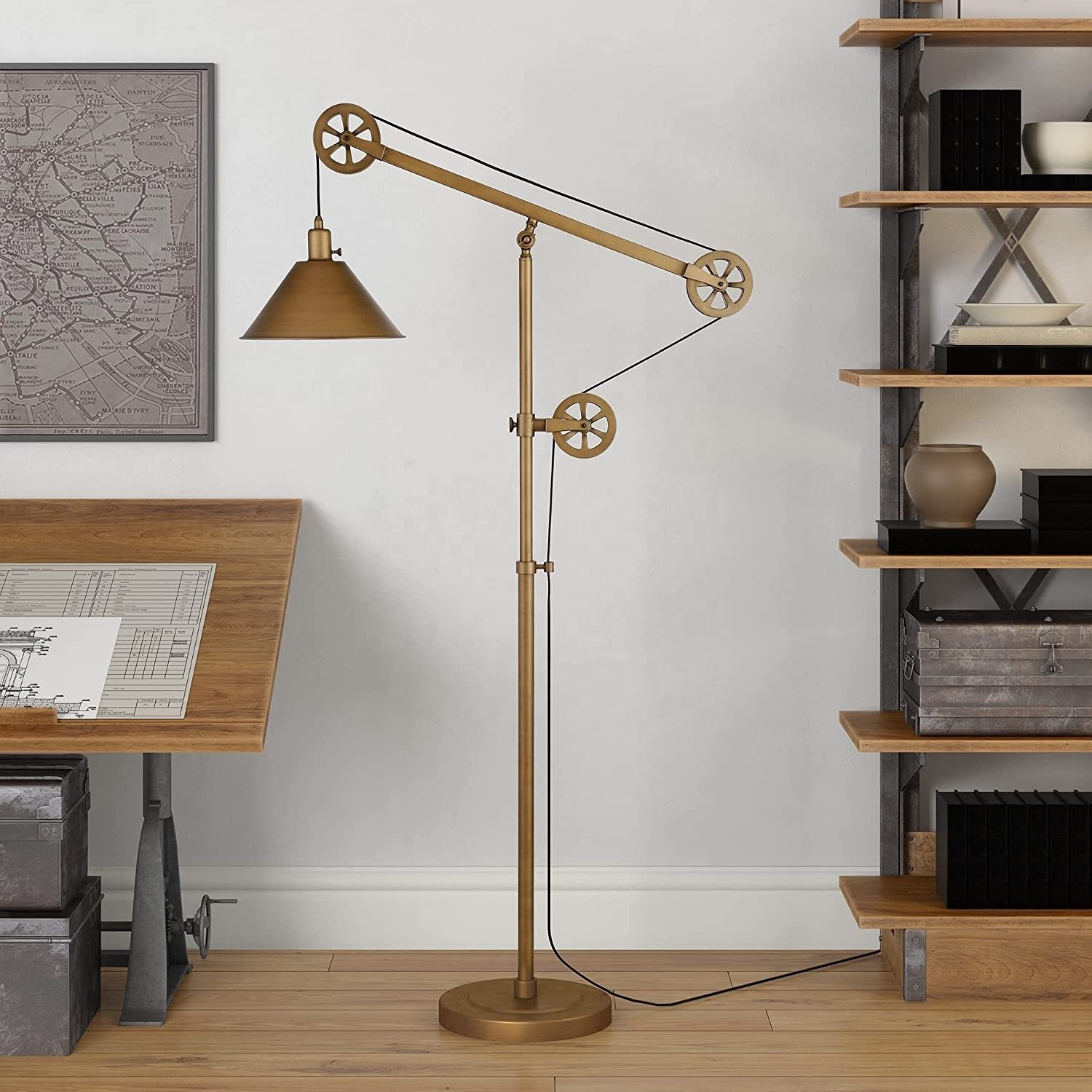 Creative industrial style desk lamp floor lamp black brass iron adjustable Study Swing Arm Pulley system for living room coffee