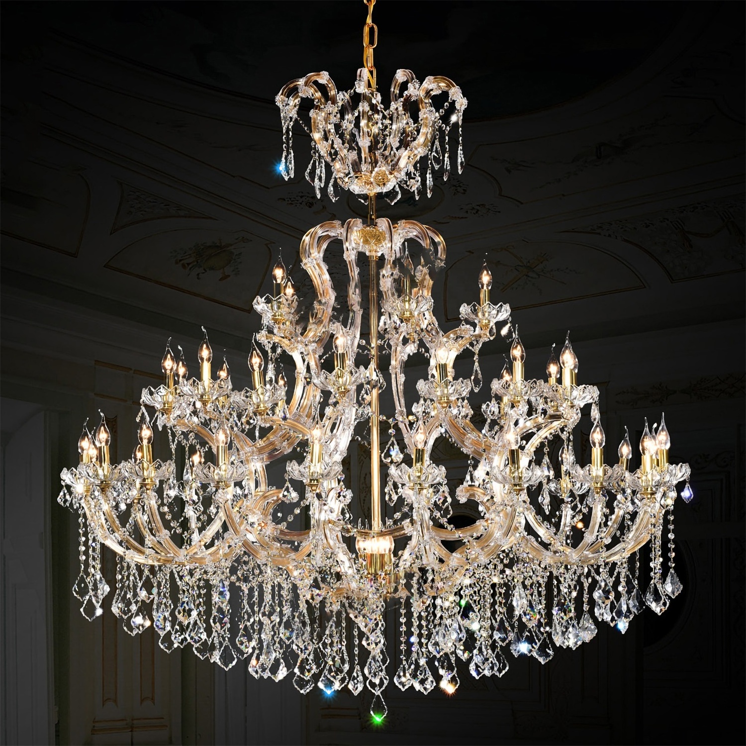 European Large Luxury Vintage Banquet Palace Mansion Lobby Wedding contemporary foyer Maria Theresa Crystal Chandelier light